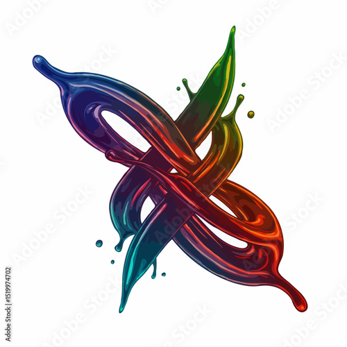  Abstract glossy splash in rainbow colors forming an intertwined shape