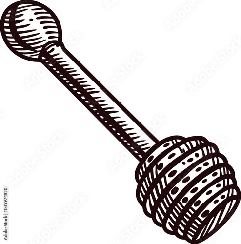 Hand drawn illustration of wooden honey dipper isolated on white background in vintage engraving