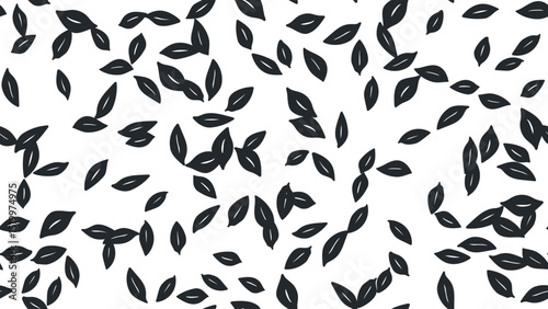 Leaves seamless pattern silhouette on white background. Hand drawn minimal abstract organic shapes
