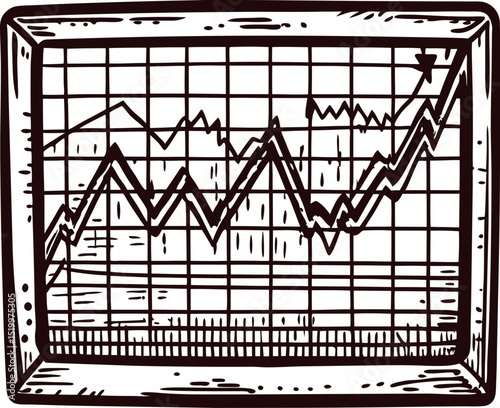 Hand drawn market chart with rising trend lines on framed canvas