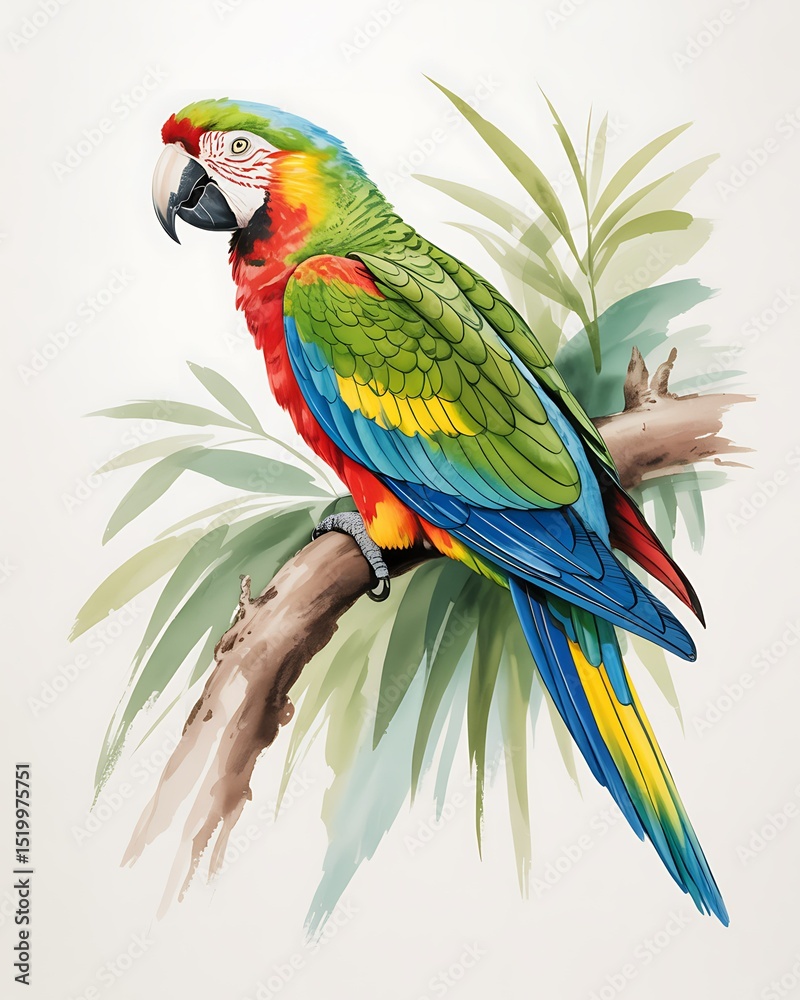 Obraz premium A Vibrant Macaw in Watercolor: Tropical Bird Illustration