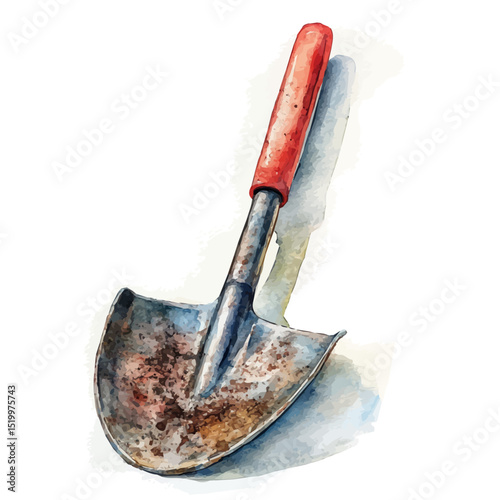 Agricultural Shovel, watercolor drawing vector, high quality, isolated on a white background.