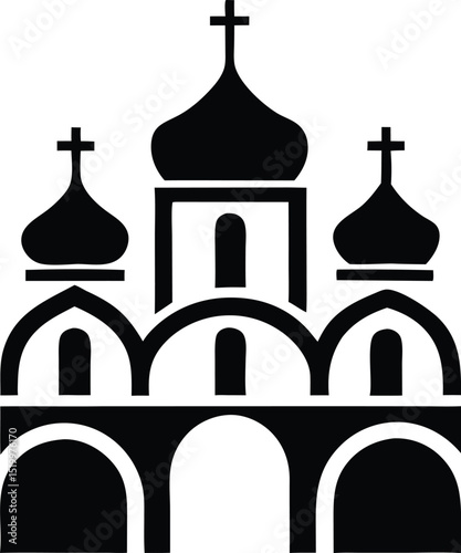 Black silhouette of a majestic orthodox cathedral with onion domes vector