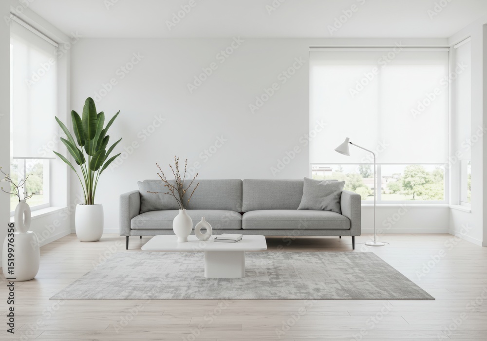 Minimalist Living Room Interior with Blank White Wall for Mockup Minimalist Living Room Interior with Blank White Wall for Mockup