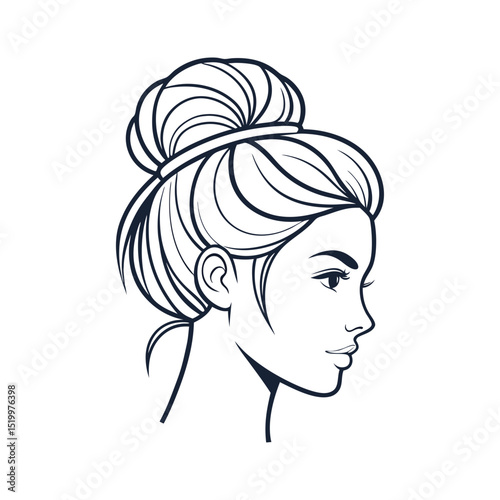 Woman s profile silhouette with bun hairstyle isolated on transparent background