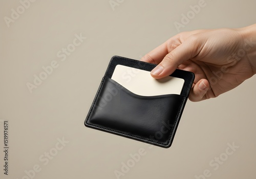 Elegant Leather Card Wallet Held by Hand – Blank Cards Inside photo