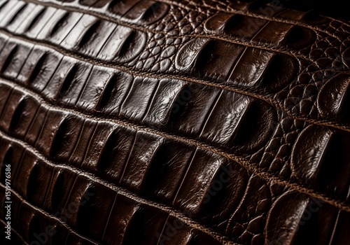 Close-Up of Crocodile Leather Texture in Brown and Dark Tones   Exotic Material Surface Detai photo