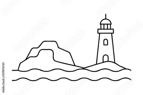 Coastal lineart lighthouse seascape minimalist illustration