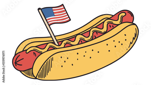 Celebrate the th of july with a delicious hot dog featuring an american flag illustration design vector