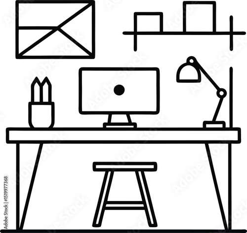 Work place of designer illustrator line art