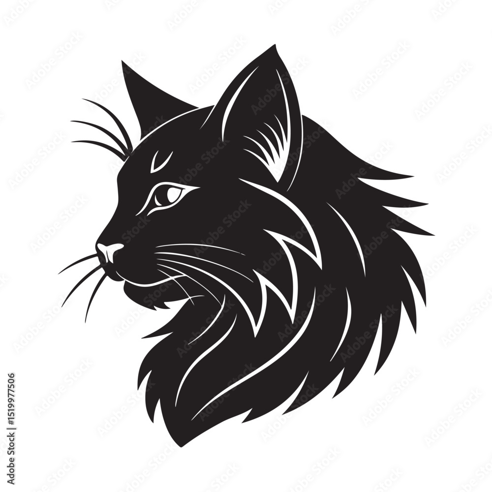 Obraz premium Elegant Black Cat Head Silhouette with Flowing Artistic Fur Design