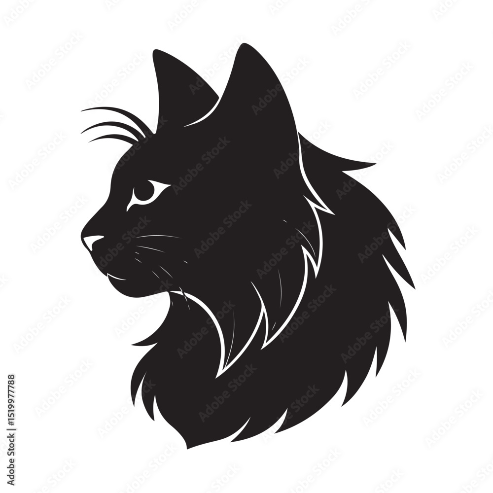 Obraz premium Elegant Black Cat Silhouette with Long Fur and Whiskers