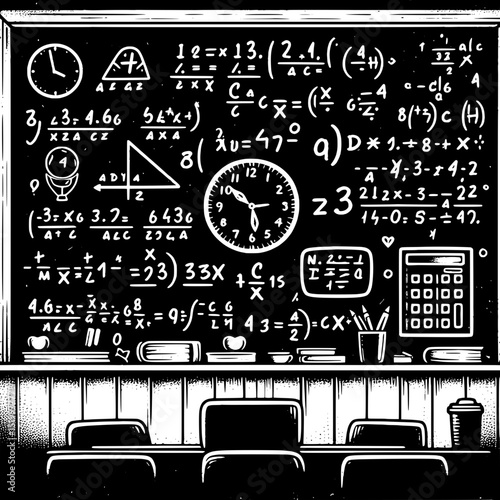 Black and White SVG of a Chalkboard with Math Equations