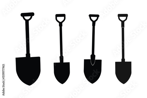 Shovel silhouette vector  illustration, Shovel silhouette vector bundle 