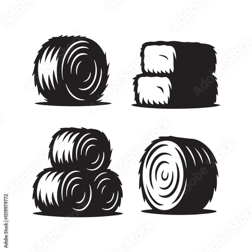 Hay bales silhouette vector art illustration on white background