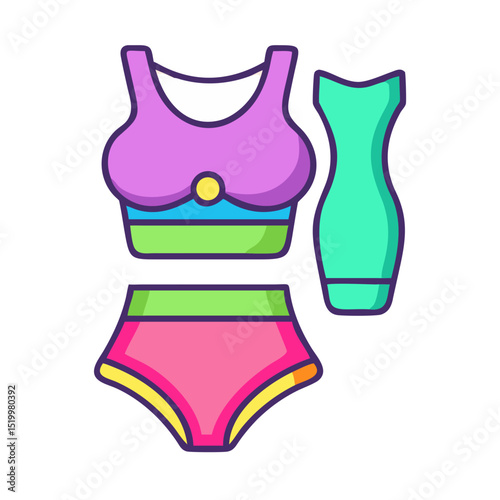 Colorful Womens Summer Clothing Set Bikini Top Bottoms and Dress