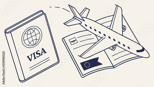 Travel visa passport airplane flight international tourism document immigration journey abroad trip planning