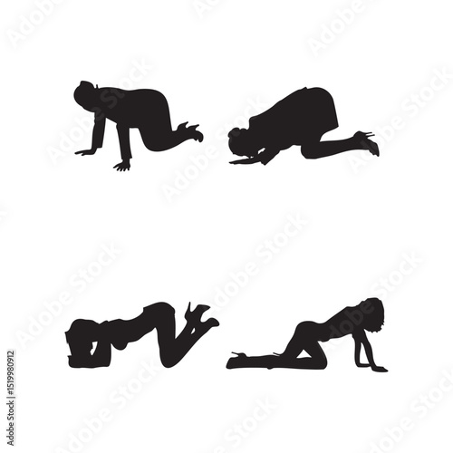 Silhouette Set of Men Sitting on All Fours Vector Illustrations of Male Figures in Crawling and Grounded Poses