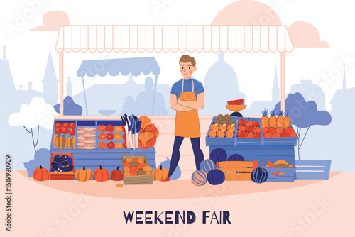 Flat cartoon character scene vector illustrations, markets, street stalls, flea markets, shopping malls, urban buildings, design materials