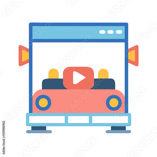 Online Video Streaming Service Car Icon Illustration Design for Website and Mobile Application