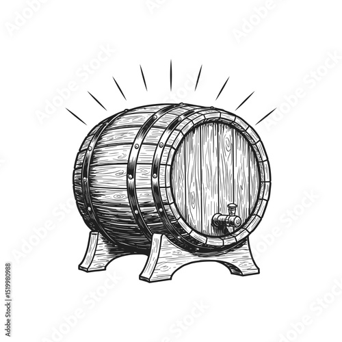 Wood barrels. Hand drawn engraving style illustrations.