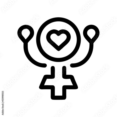 Venus symbol with heart and two curved lines representing love and care for women