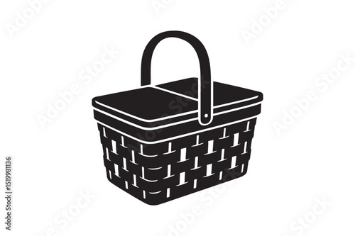 Picnic basket silhouette vector art illustration on white background