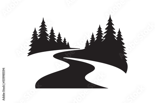 River bend silhouette vector art illustration on white background