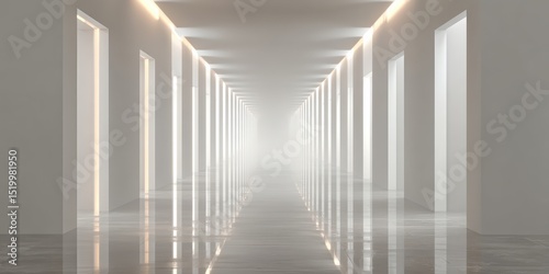 Futuristic corridor design modern architecture digital environment soft led lights minimalist viewpoint