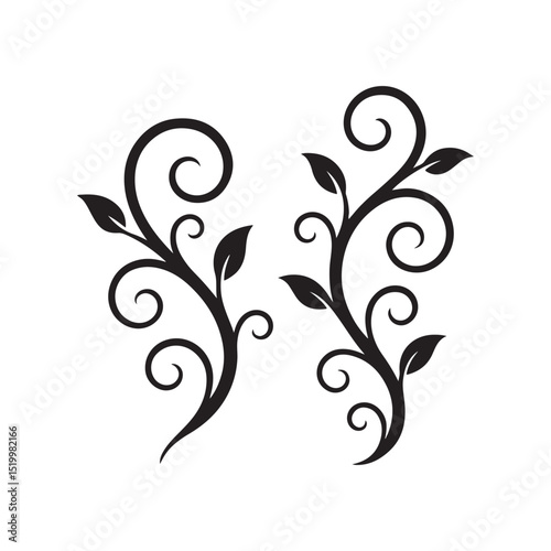 Spiral vines silhouette vector art illustration on white background