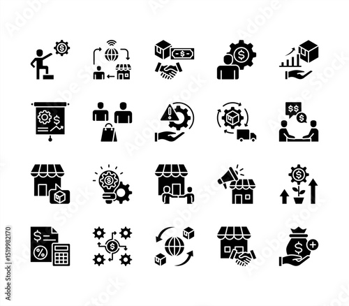 Business integration icon collection set. Containing collaboration, marketing, strategy, management, sales, product, customer icon. Simple flat vector.	