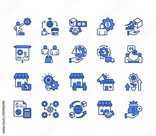 Business integration icon collection set. Containing collaboration, marketing, strategy, management, sales, product, customer icon. Simple line vector.	