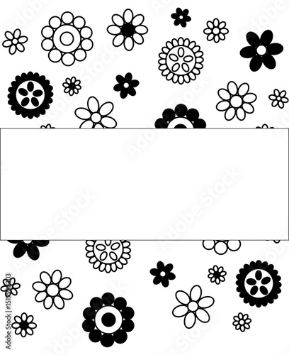 Seamless floral seamless border horizontal frame template. Vector graphic line illustration. Black and white Modern monochrome print design. for beauty salon, cosmetic store, makeup design.