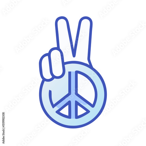 Peace Sign Hand Gesture Illustration  A vibrant blue cartoon hand displaying the peace symbol