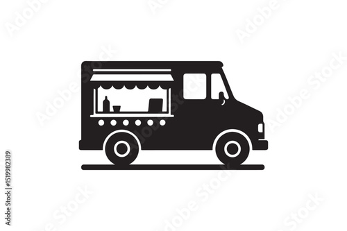 Street food truck silhouette vector art illustration on white background