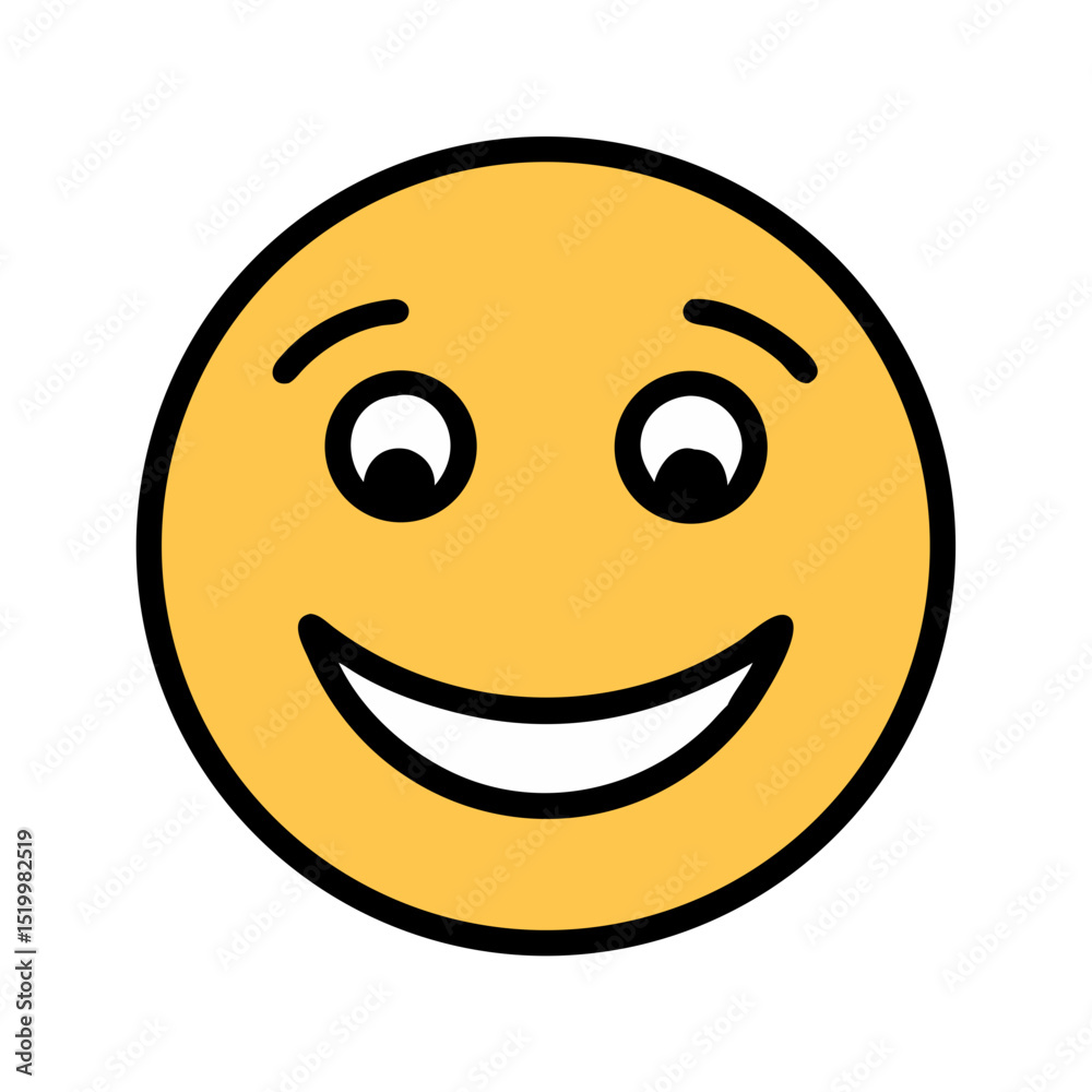 Fototapeta premium A cheerful yellow emoticon with a big smile and expressive eyes conveying happiness and joy