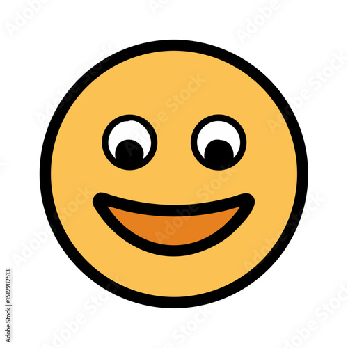 A happy cartoon emoticon with a wide smile and big eyes expressing joy and delight