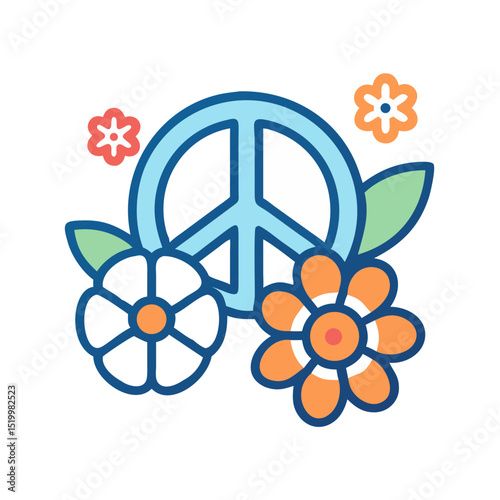 Peace Symbol with Flowers Retro 70s Hippie Illustration Graphic Design