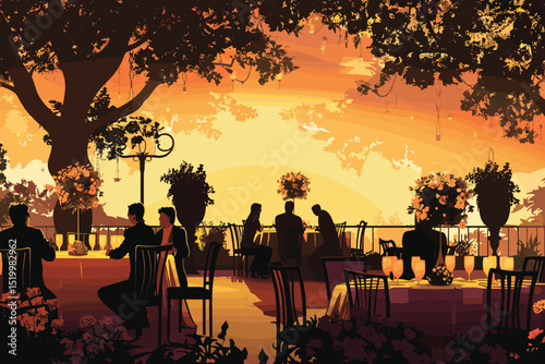 authentic wedding wonderful young couple with incredible scenery vector illustrations art.