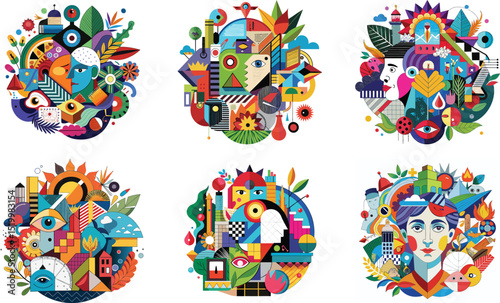 Mixed Media Collage Art Vector Illustration  
