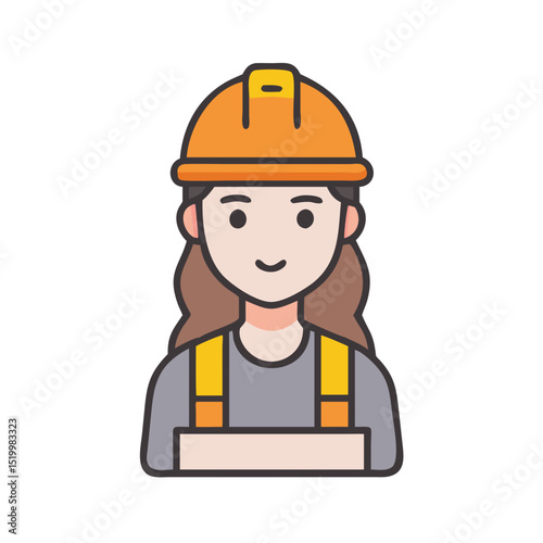 Female Construction Worker Cartoon Illustration Safety Hard Hat and Overall