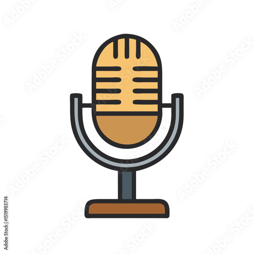 Classic Retro Microphone Illustration Design Element for Podcast Radio Broadcasting Audio Recording Studio Music