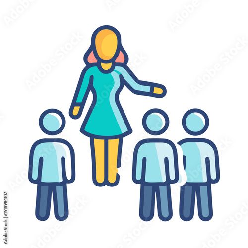 Woman teacher instructing a small group of students in a classroom or educational setting
