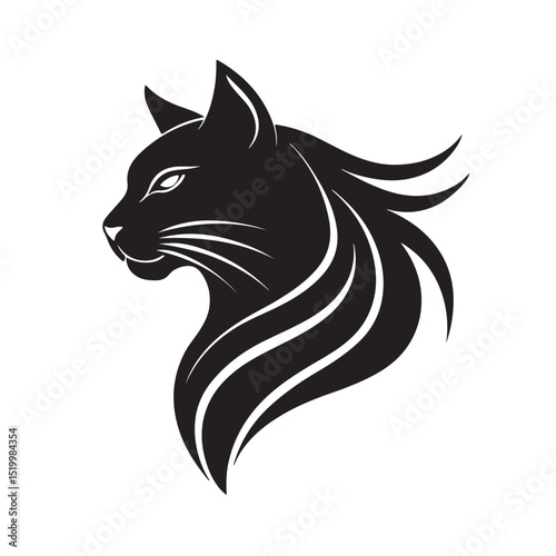 Wallpaper Mural Elegant Black Cat Head with Flowing Fur and Intense Eyes Torontodigital.ca