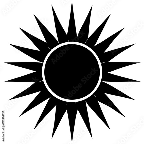 Geometric sunburst with sharp rays black silhouette vector illustration