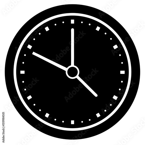 Round wall clock with hands showing time silhouette vector illustration