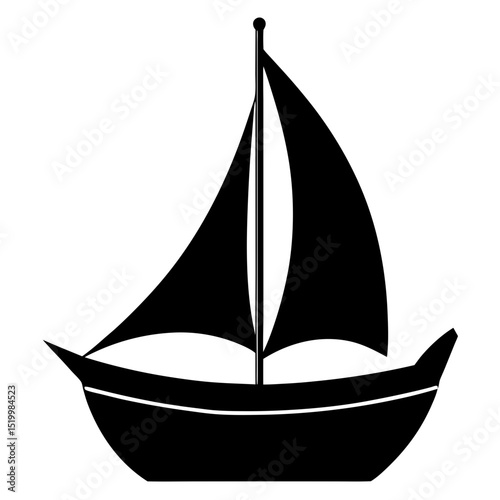 Simple black sailboat with sails silhouette vector illustration
