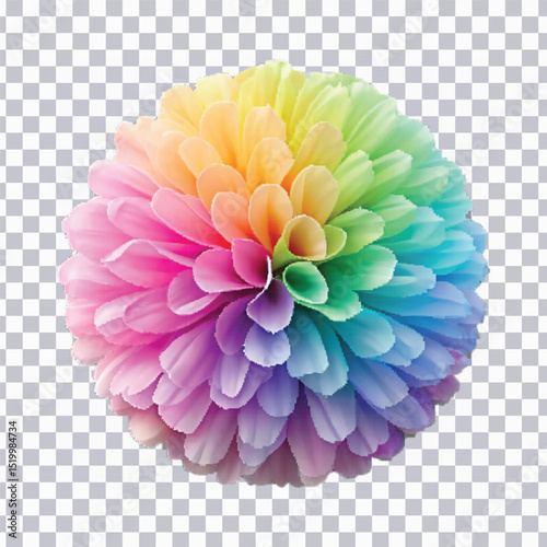 realistic 3d pastel paper pom-pom in multi color or rainbow color isolated on transparent background