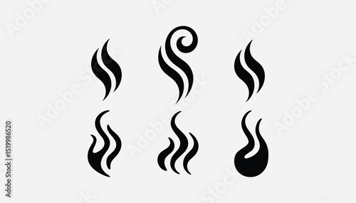 Abstract Flame and Smoke Icons Set – Vector Fire Symbol Collection in Black Silhouette