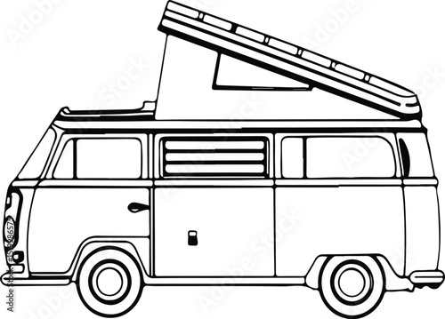 Classic Camper Van Outline, Perfect for Coloring Books